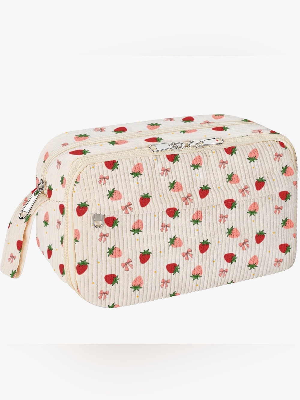 Cream Strawberry Print Pencil Pouch